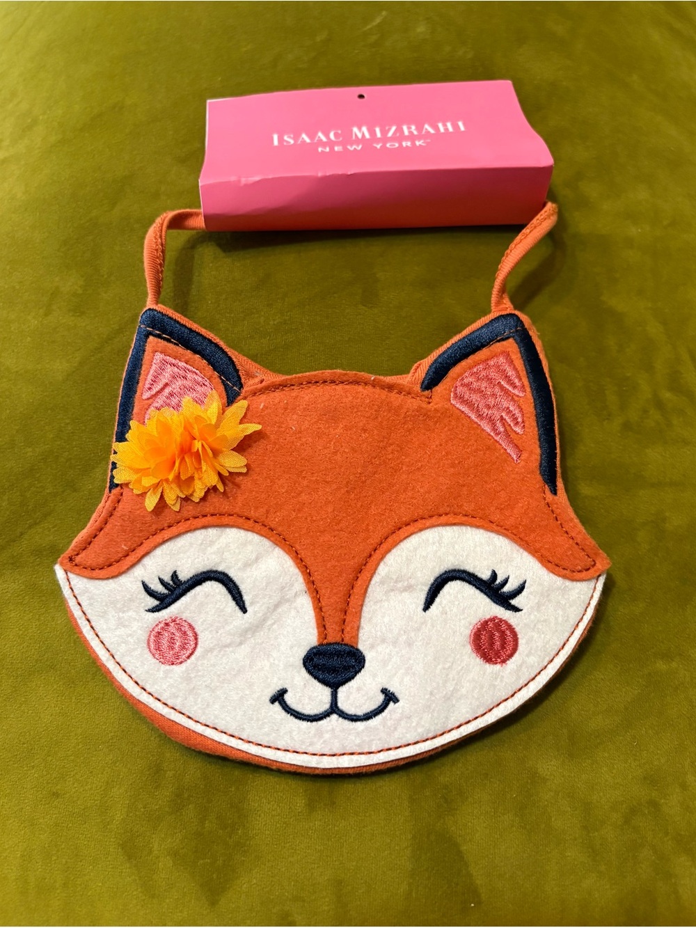 Isaac Mizrahi Kids Orange Fox Face purse with Yellow Flower Accent